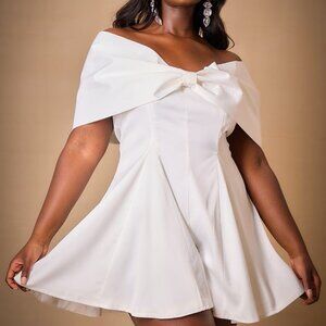 Premium Plus White Satin Extreme Bow Detail Romper